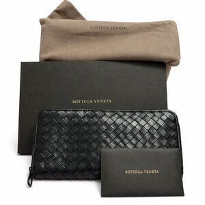 Bottega Veneta Black Intrecciato Leather Zip Wallet